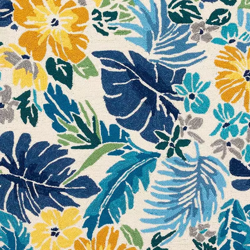 (E264) Santa Monica Blue Floral Indoor & Outdoor Area Rug, 5x7 4 (E264) Santa Monica Blue Floral Indoor & Outdoor Area Rug, 5x7 - Image 2