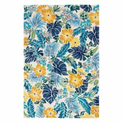 (E264) Santa Monica Blue Floral Indoor & Outdoor Area Rug, 7x10