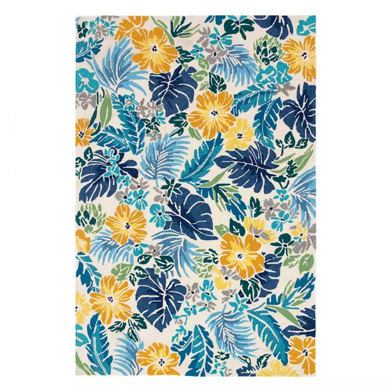 (E264) Santa Monica Blue Floral Indoor & Outdoor Area Rug, 7x10 3 (E264) Santa Monica Blue Floral Indoor & Outdoor Area Rug, 7x10
