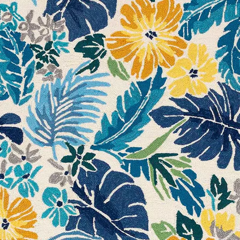 (E264) Santa Monica Blue Floral Indoor & Outdoor Area Rug, 7x10 4 (E264) Santa Monica Blue Floral Indoor & Outdoor Area Rug, 7x10 - Image 2