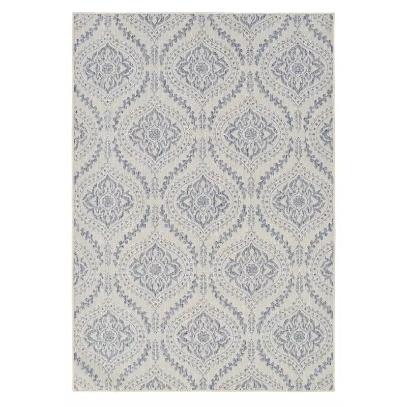 (E304) Blue & Ivory Quatrefoil Sisal Indoor & Outdoor Area Rug, 8x10 3 (E304) Blue & Ivory Quatrefoil Sisal Indoor & Outdoor Area Rug, 8x10