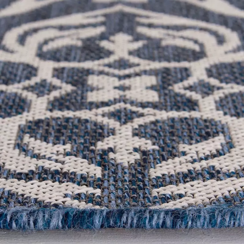 (E308) New Zealand Cobalt Blue Woven Indoor & Outdoor Area Rug, 5x7 6 (E308) New Zealand Cobalt Blue Woven Indoor & Outdoor Area Rug, 5x7 - Image 4