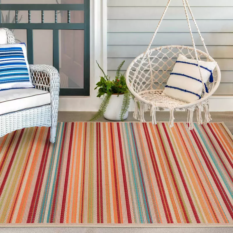 (E309) Scope Multicolor Striped Woven Indoor & Outdoor Area Rug, 5x7 4 (E309) Scope Multicolor Striped Woven Indoor & Outdoor Area Rug, 5x7 - Image 2