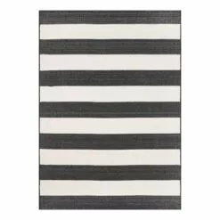 (E323) Asbury Black & White Striped Indoor & Outdoor Area Rug, 5x7