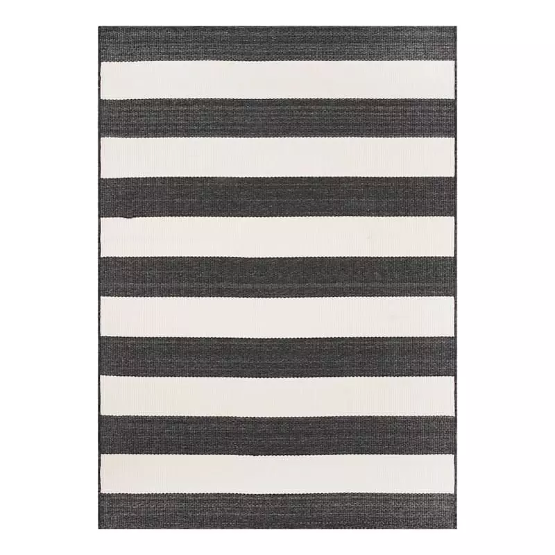 (E323) Asbury Black & White Striped Indoor & Outdoor Area Rug, 5x7 3 (E323) Asbury Black & White Striped Indoor & Outdoor Area Rug, 5x7