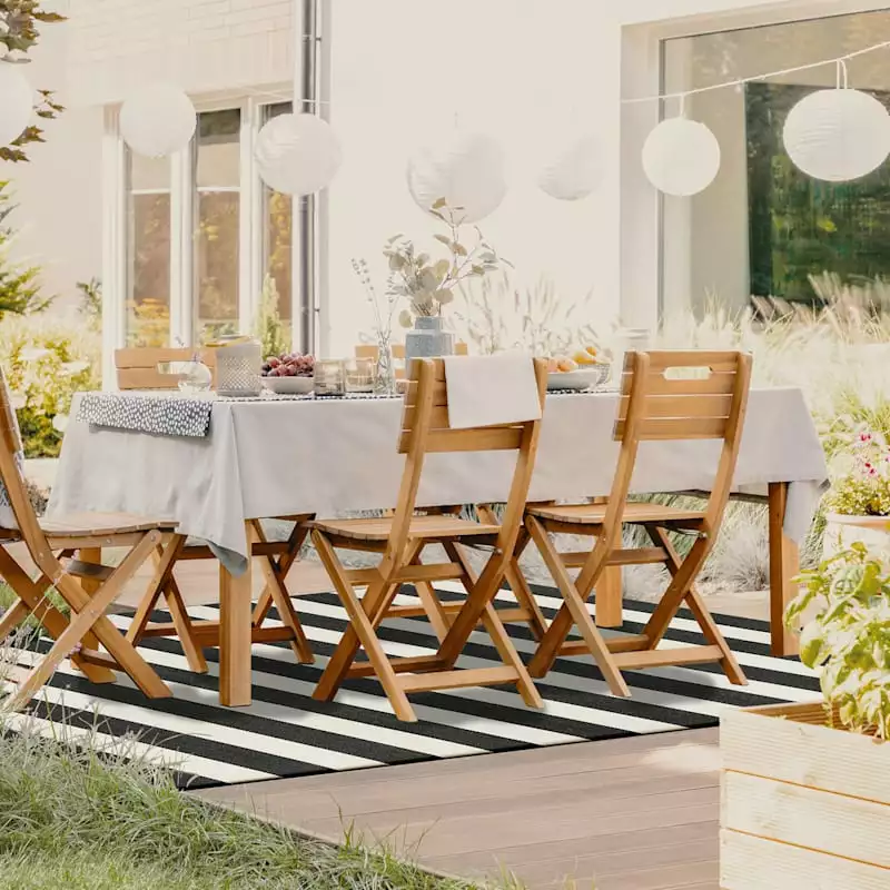 (E323) Asbury Black & White Striped Indoor & Outdoor Area Rug, 5x7 8 (E323) Asbury Black & White Striped Indoor & Outdoor Area Rug, 5x7 - Image 6