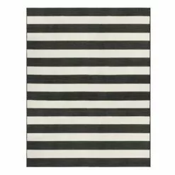 (E323) Asbury Black & White Striped Indoor & Outdoor Area Rug, 8x10