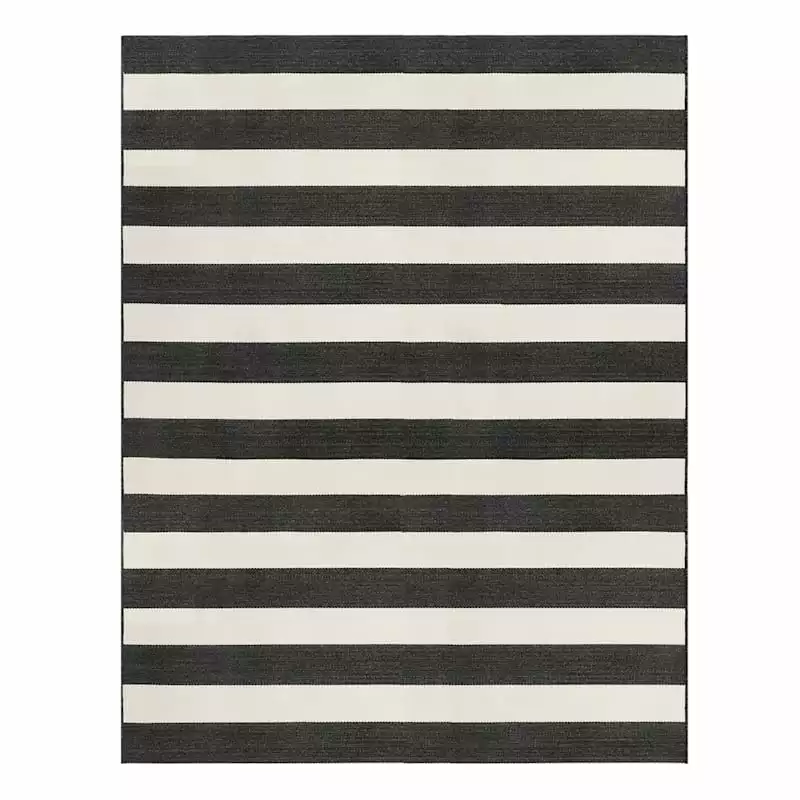 (E323) Asbury Black & White Striped Indoor & Outdoor Area Rug, 8x10 3 (E323) Asbury Black & White Striped Indoor & Outdoor Area Rug, 8x10