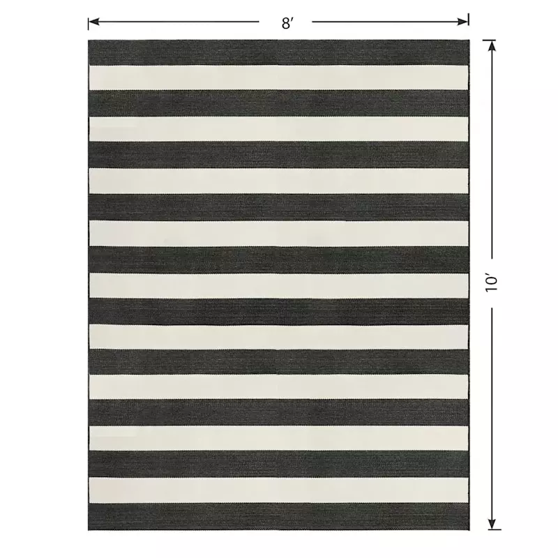 (E323) Asbury Black & White Striped Indoor & Outdoor Area Rug, 8x10 7 (E323) Asbury Black & White Striped Indoor & Outdoor Area Rug, 8x10 - Image 5