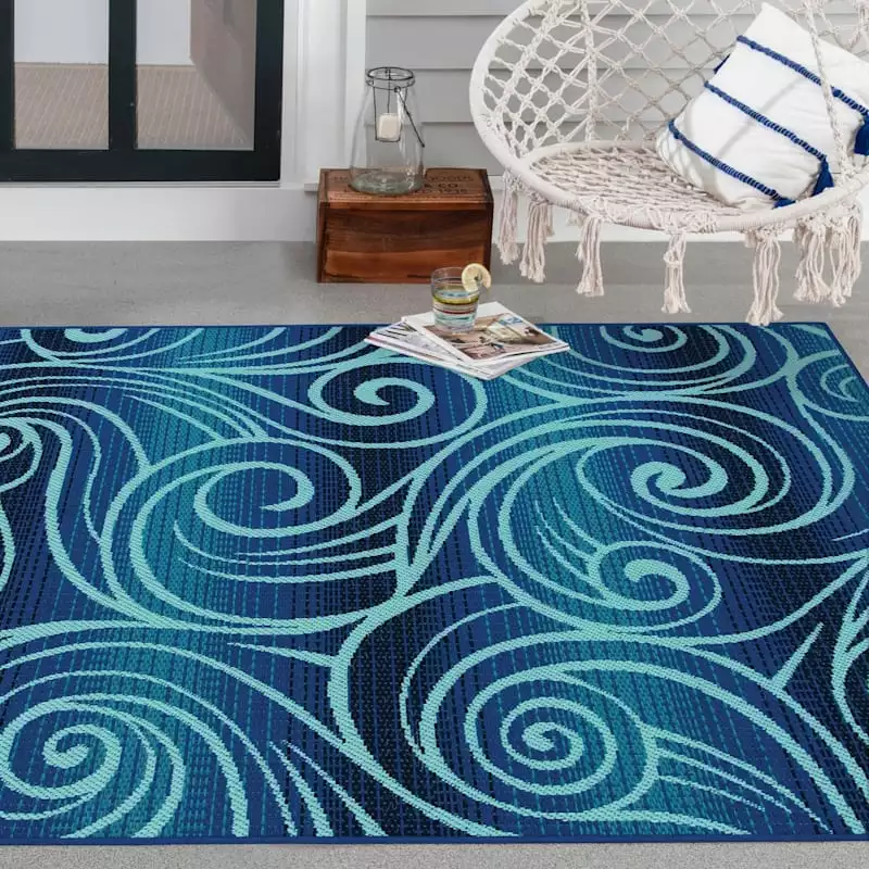 (E442) Scope Blue Wave Outdoor Area Rug, 5x7 9 (E442) Scope Blue Wave Outdoor Area Rug, 5x7 - Image 7