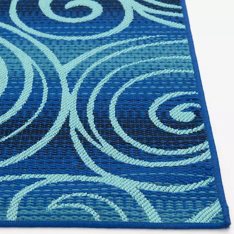(E442) Scope Blue Wave Outdoor Area Rug, 8x10 4 (E442) Scope Blue Wave Outdoor Area Rug, 8x10 - Image 2