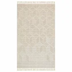 (E465) Found & Fable Soho Beige Tasseled Area Rug, 5x7