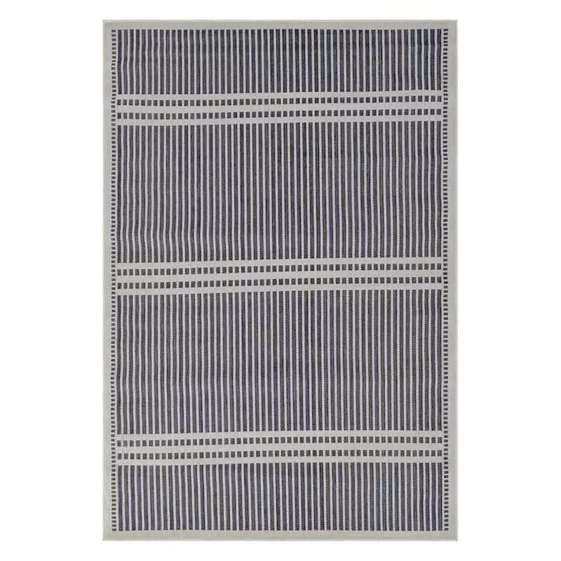 (E467) Honeybloom Terrace Blue Striped Area Rug, 8x10 3 (E467) Honeybloom Terrace Blue Striped Area Rug, 8x10