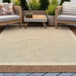 (E484) Sierra Tan Border Outdoor Area Rug, 5x7 -Cosplay Shop e484 sierra tan border outdoor area rug 5x7 9