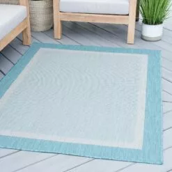 (E486) Sierra Aqua Border Outdoor Area Rug, 5x7 -Cosplay Shop e486 sierra aqua border outdoor area rug 5x7 8