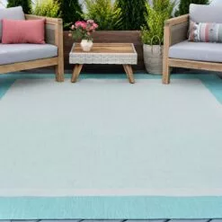 (E486) Sierra Aqua Border Outdoor Area Rug, 5x7 -Cosplay Shop e486 sierra aqua border outdoor area rug 5x7 9