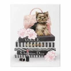 Fashion Pink Bag With Dog Canvas Wall Art, 12x16