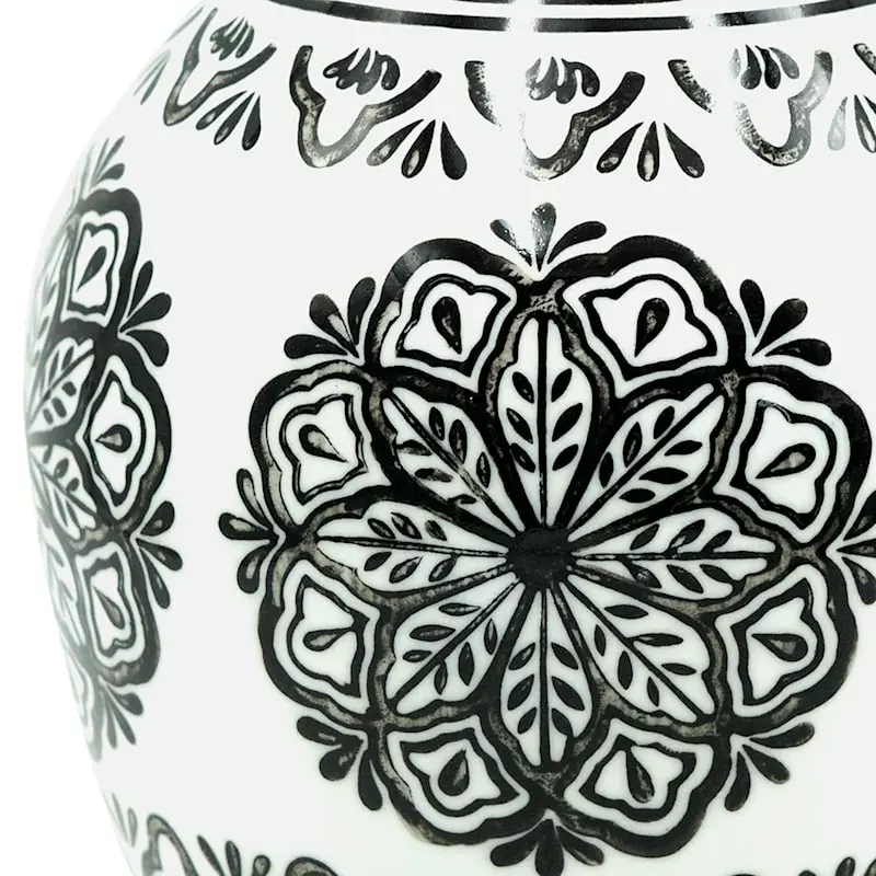 Found & Fable Black & White Floral Ceramic Vase, 8" 4 Found & Fable Black & White Floral Ceramic Vase, 8" - Image 2