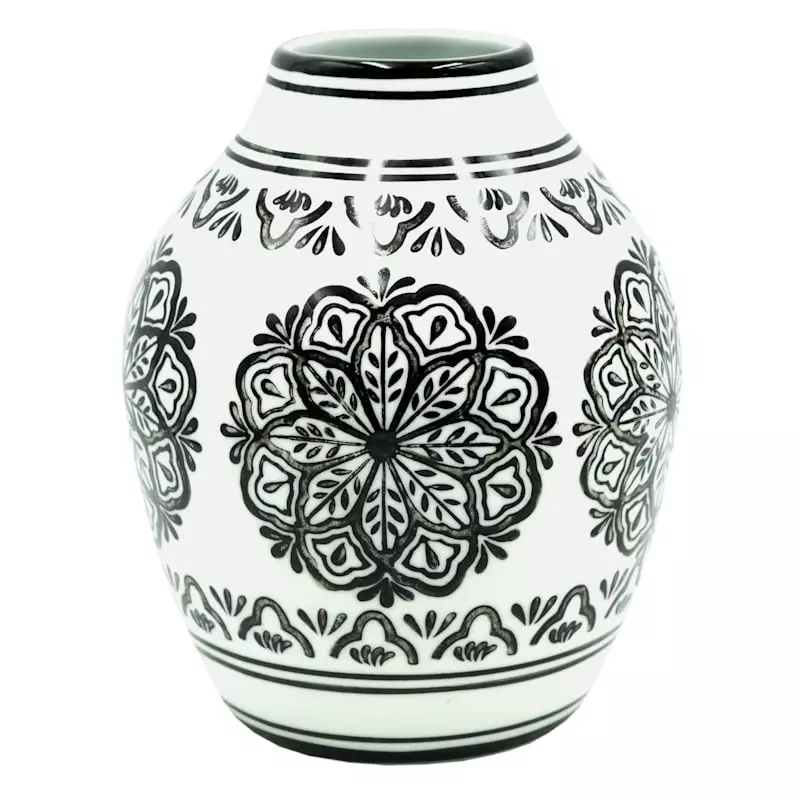 Found & Fable Black & White Floral Ceramic Vase, 8" 3 Found & Fable Black & White Floral Ceramic Vase, 8"