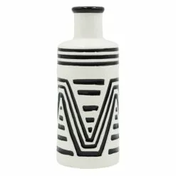 Found & Fable Black & White Geometric Design Ceramic Vase, 8"