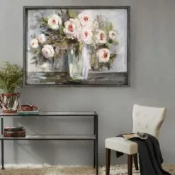 Framed Pink Blooms Still Life Landscape Embellished Wall Art, 41x31 -Cosplay Shop framed pink blooms still life landscape embellished wall art 41x31 2