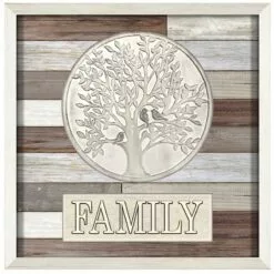 Glass Framed Family Tree On Wood Planks Wall Art, 30"