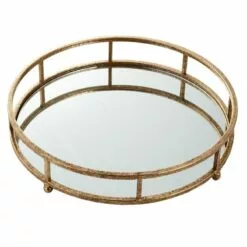 Gold Mirrored Round Metal Tray, 14"