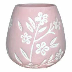 Grace Mitchell White Floral Pink Glass Vase, 6"