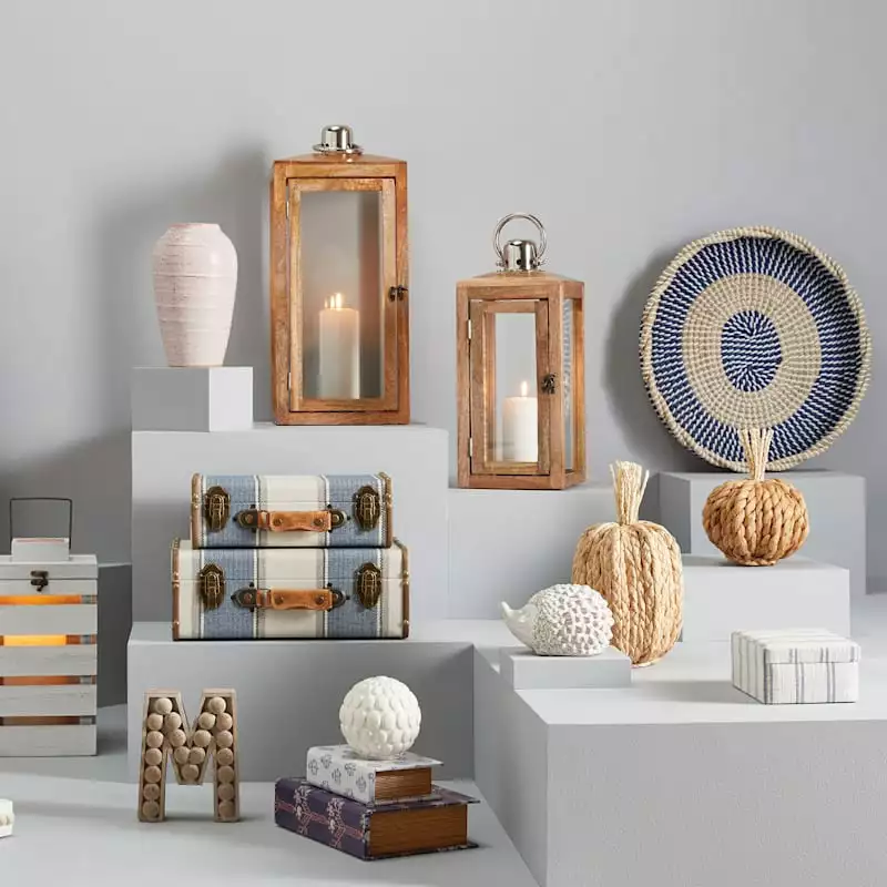 Honeybloom Ivory & Blue Striped Decorative Box, 6x5 4 Honeybloom Ivory & Blue Striped Decorative Box, 6x5 - Image 2