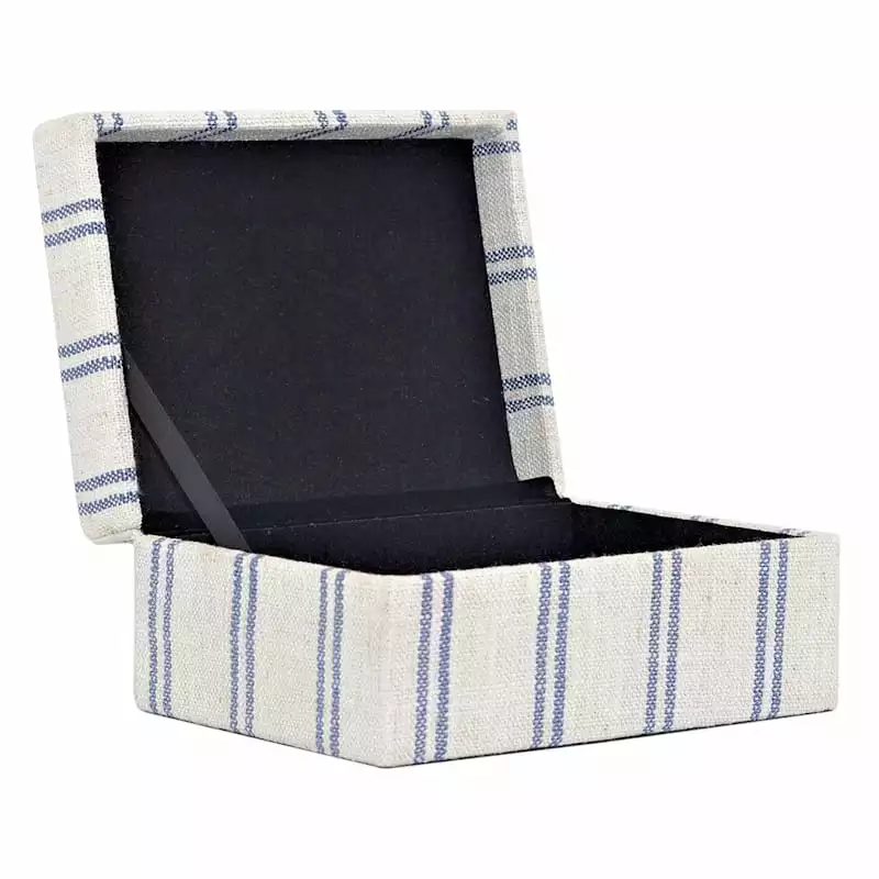 Honeybloom Ivory & Blue Striped Decorative Box, 6x5 6 Honeybloom Ivory & Blue Striped Decorative Box, 6x5 - Image 4