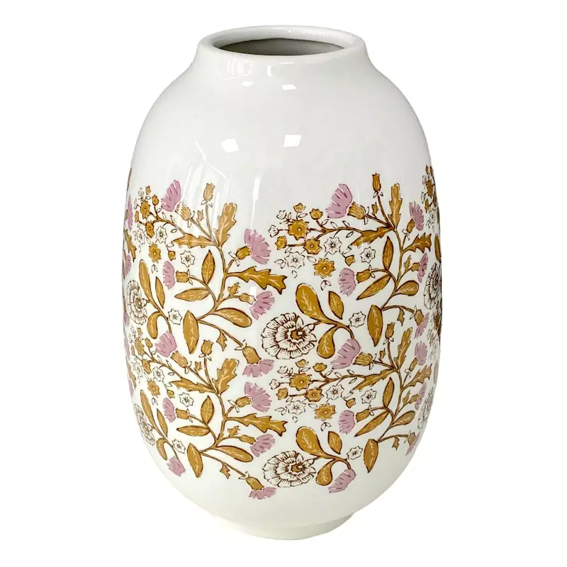 Honeybloom Pink & White Floral Design Vase, 10" 3 Honeybloom Pink & White Floral Design Vase, 10"
