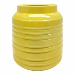Honeybloom Yellow Ribbed Ceramic Vase, 8"