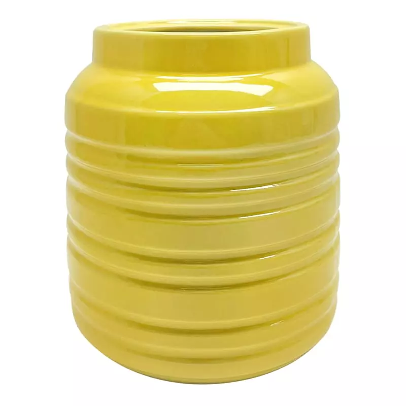 Honeybloom Yellow Ribbed Ceramic Vase, 8" 3 Honeybloom Yellow Ribbed Ceramic Vase, 8"