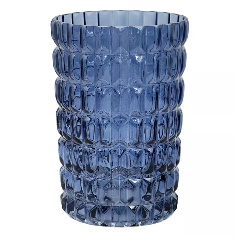 Laila Ali Blue Textured Glass Vase, 8" 3 Laila Ali Blue Textured Glass Vase, 8"