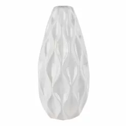Laila Ali White Geometric Ceramic Vase, 14.5"