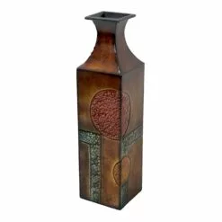 Metal Square Vase With Circles, 18.5"