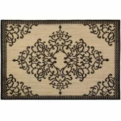 Natural & Black Scroll Medallion Accent Rug, 2x3