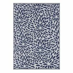 Navy Blue Floral Plastic Outdoor Area Rug, 6x9