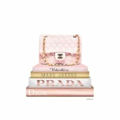 Pink Designer Bookstack With Bag Canvas Wall Art, 18x24