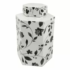 Providence Black & White Floral Hexagon Vase, Large
