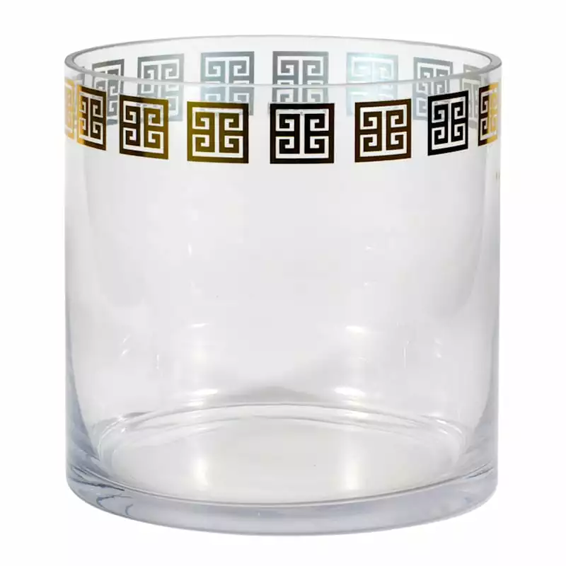 Providence Clear Greek Key Cylinder Glass Vase, Small 3 Providence Clear Greek Key Cylinder Glass Vase, Small