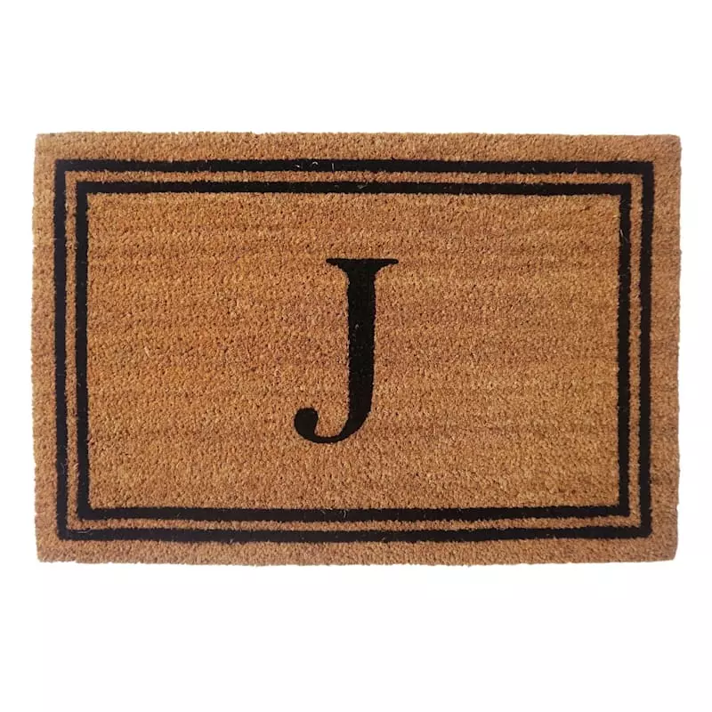 Providence Monogram J Black Natural Border Coir Mat, 18x27 3 Providence Monogram J Black Natural Border Coir Mat, 18x27