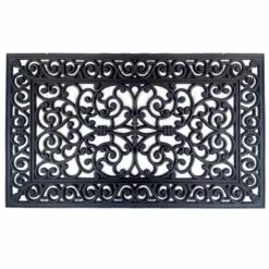 Scrollwork Black Rubber Doormat, 22x36