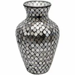 Silver Mosaic Glass Vase, 10"