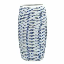 Tracey Boyd Blue Fish Patterned Ceramic Vase, 13"