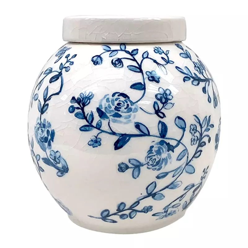 Tracey Boyd Blue & White Floral Ceramic Jar, 6" 3 Tracey Boyd Blue & White Floral Ceramic Jar, 6"