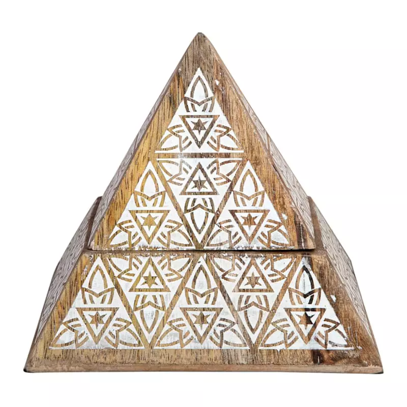 Triangle Wooden Carved Box, 5" 4 Triangle Wooden Carved Box, 5" - Image 2