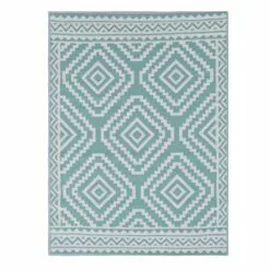 Turquoise Diamond Design Plastic Outdoor Area Rug, 5x7