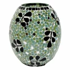 Ty Pennington Blue Floral Mosaic Patterned Glass Vase, 8"