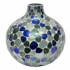 Ty Pennington Blue Pebble Mosaic Glass Round Vase, 8"